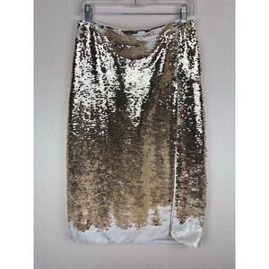 Chelsea & Violet White and Gold Flip Reversible Sequin Midi  Skirt Size 10